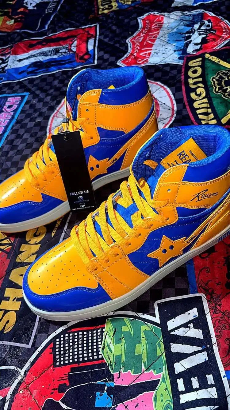 Reason Clothing Shooting Star High Top Sneakers Yellow and Blue